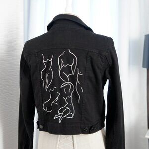 Black Custom Levis Cropped Denim Jean Jacket Size Medium